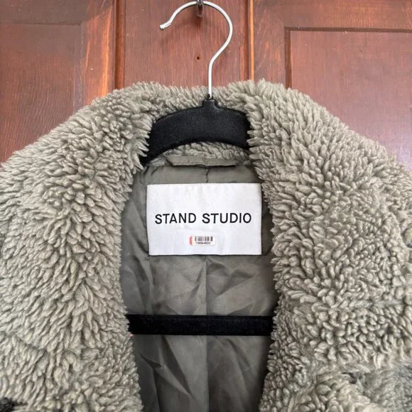 Stand Studio Green Teddy Coat Size - Picture 2 of 9